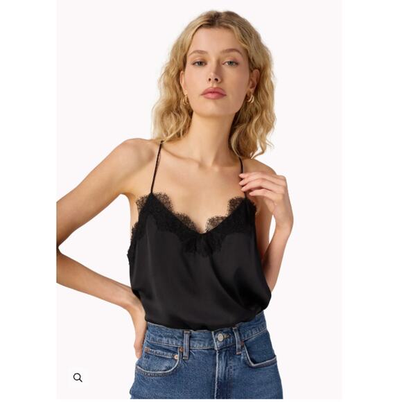 CAMI NYC Lace Trimmed 100% Silk Camisole in Black // L - Picture 2 of 11